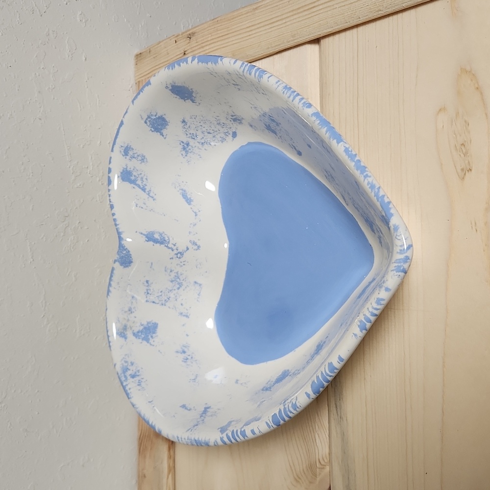 Heart-Shaped Blue Spongeware Heart Dish